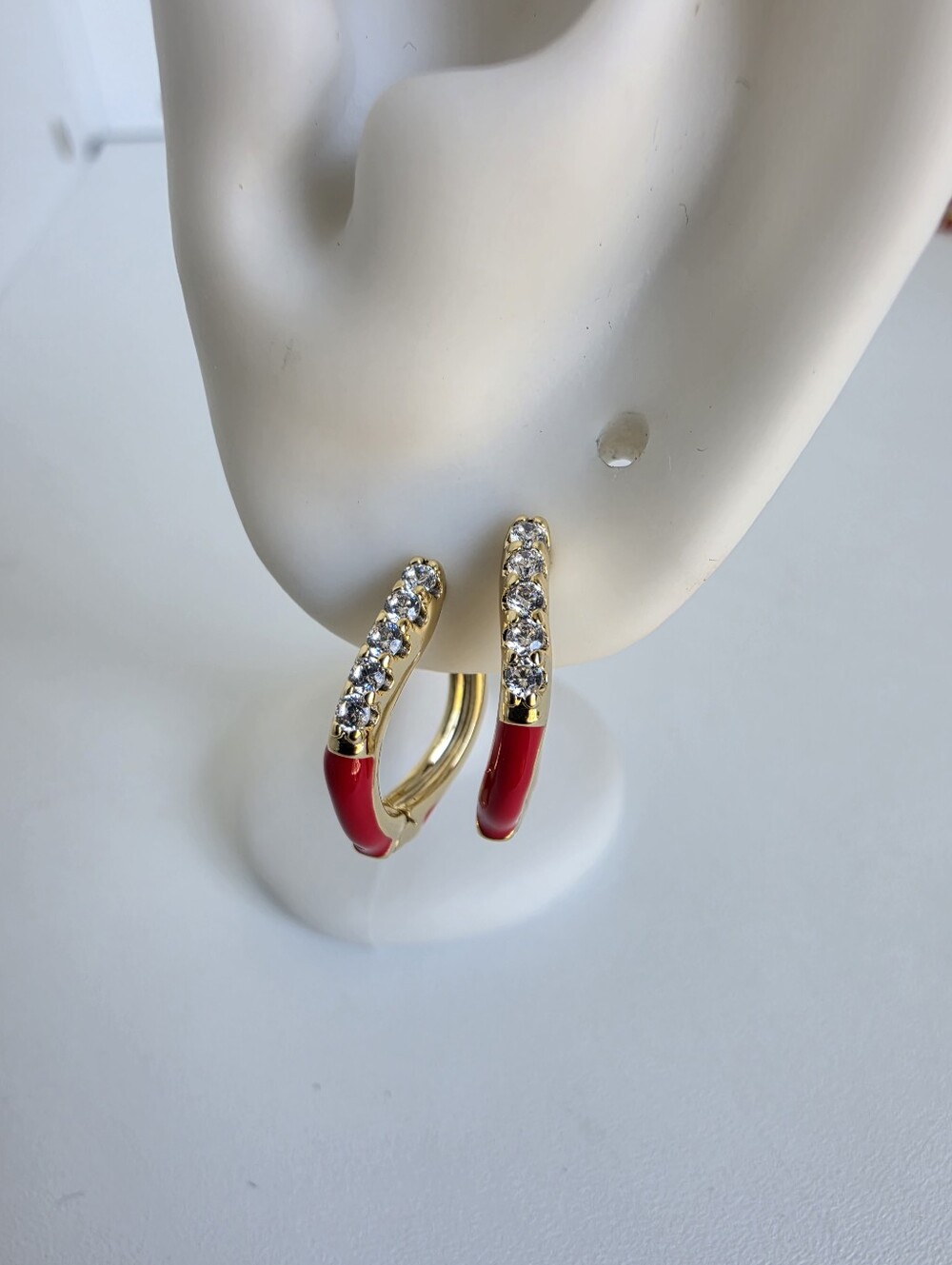Gold Plated Red Enamel Crystal Huggie Hoop Earrings New